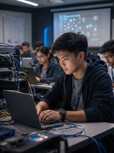 Students participating in IT training